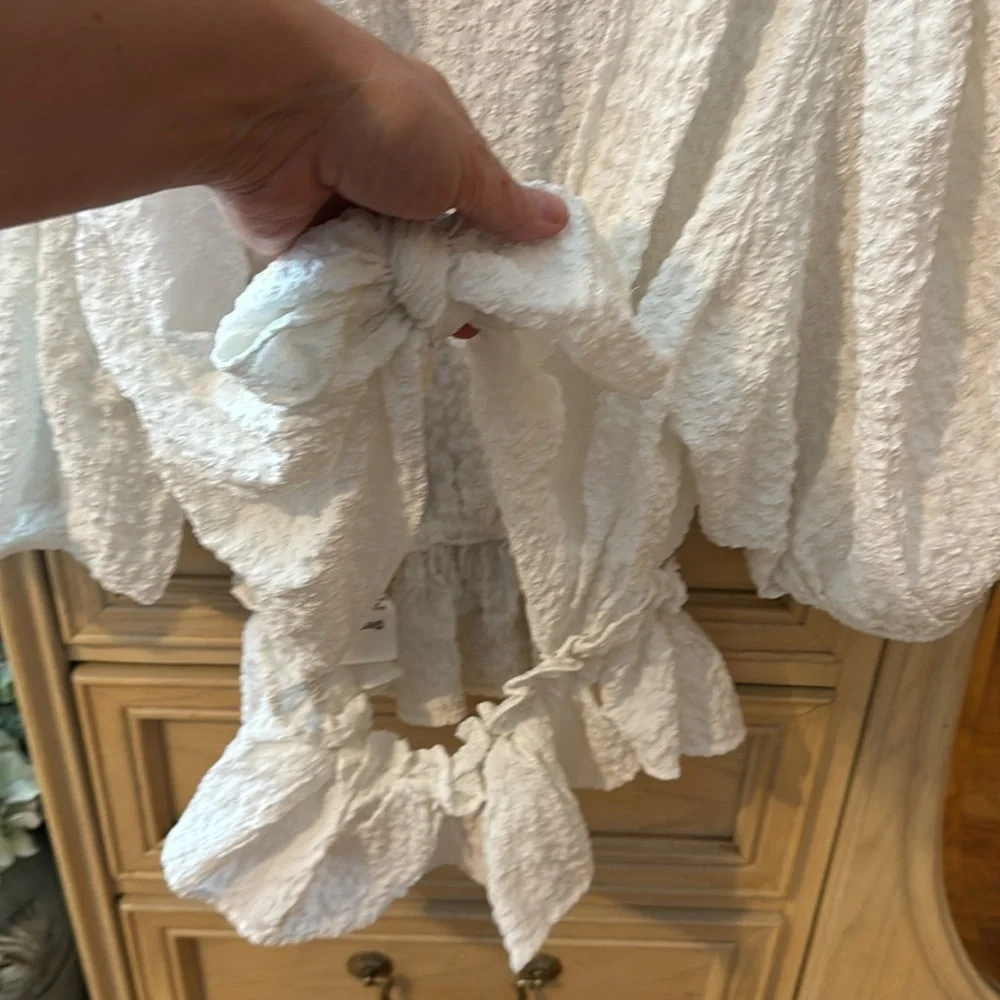 Free People Crinkle Puff Sleeve Textured Top